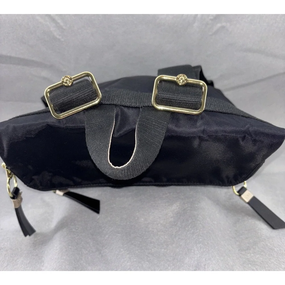 Kipling Black Nylon Messenger Style Backpack Gold Tone Hardware K19086 EUC 12X12